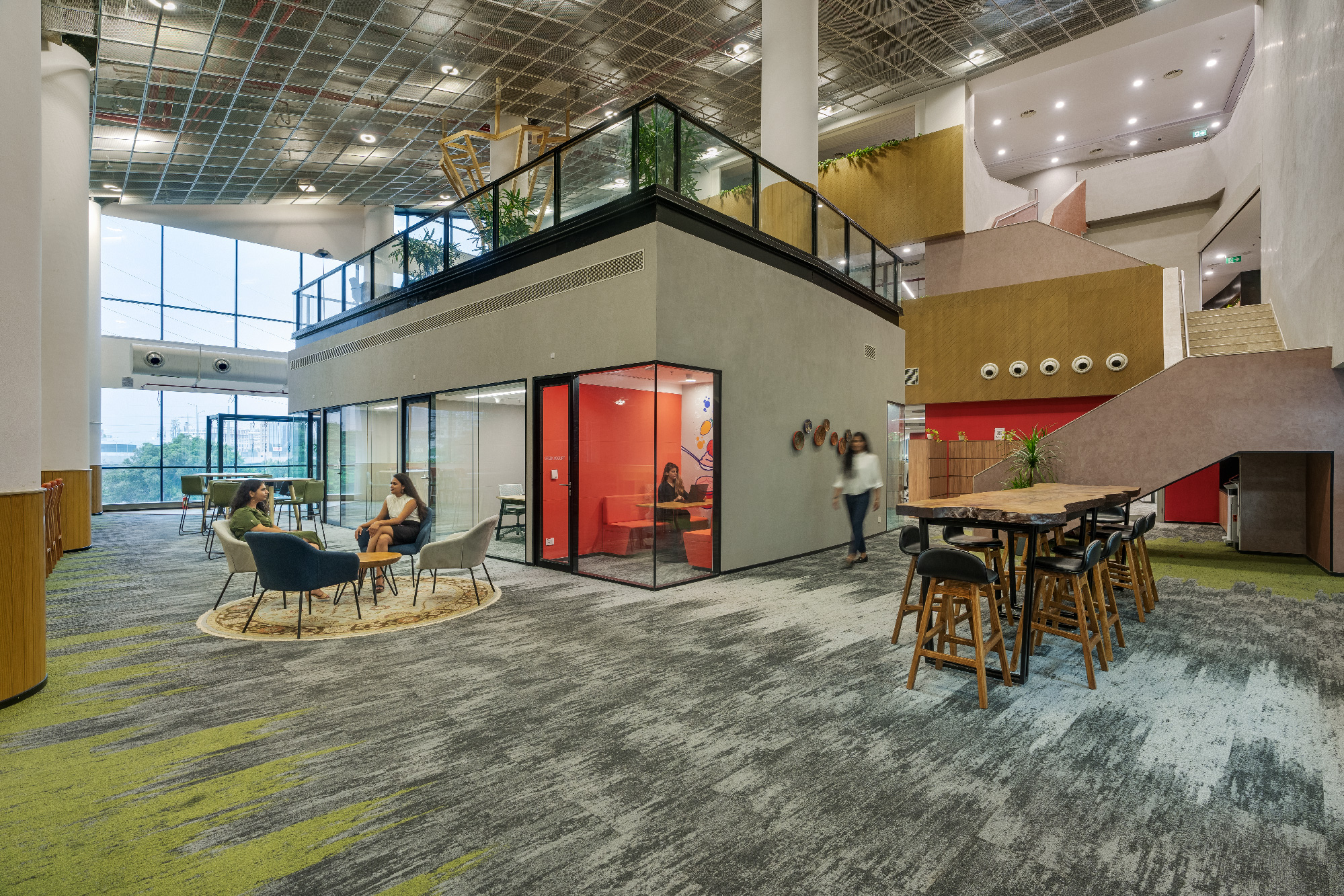  Interior of Nestle office in Gurgaon, featuring biophilic design, and a business garden for collaboration and relaxation