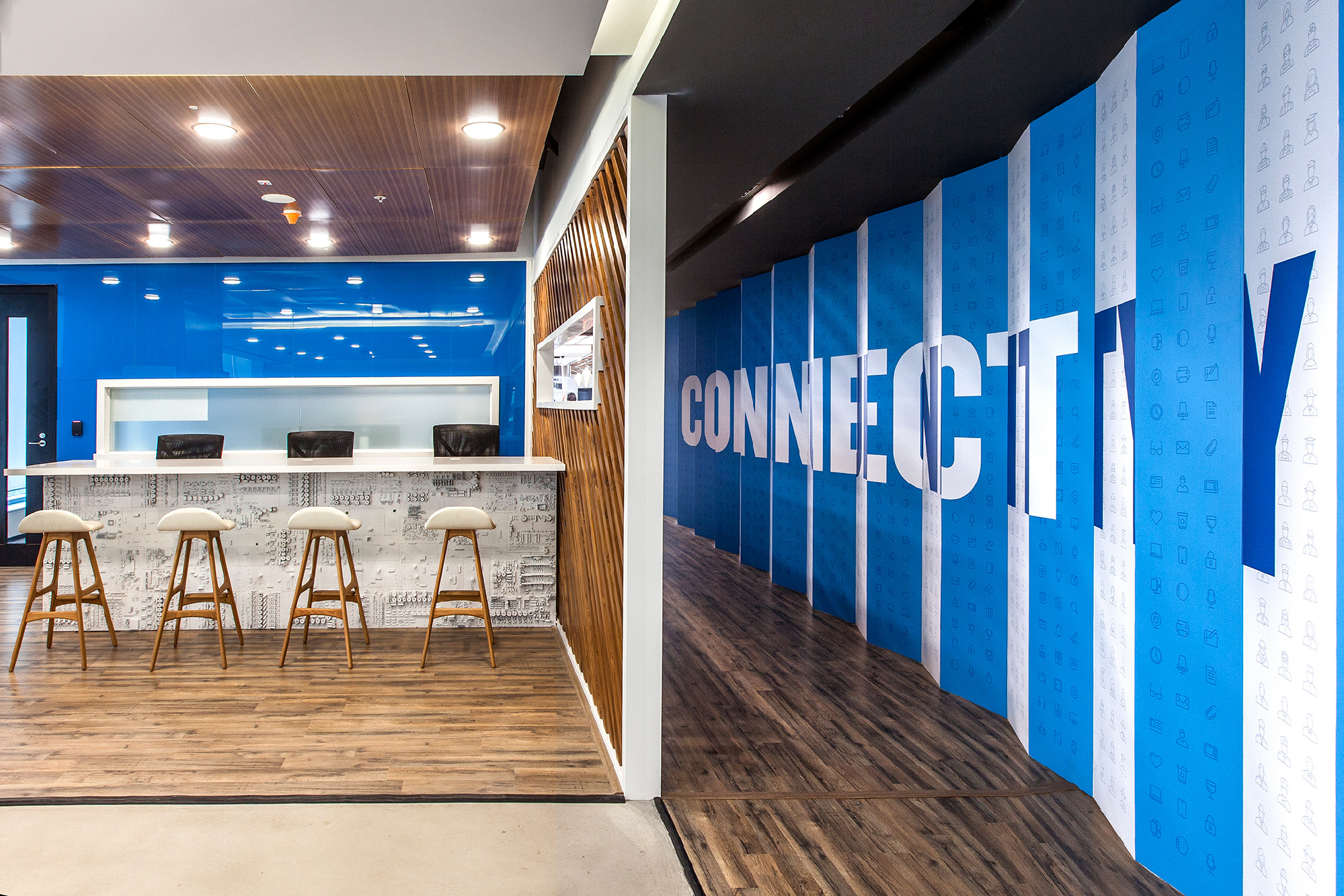 Different zones in LinkedIn's workspace in Bangalore represented by the company's core values of 'Open, Honest, and Constructive' 