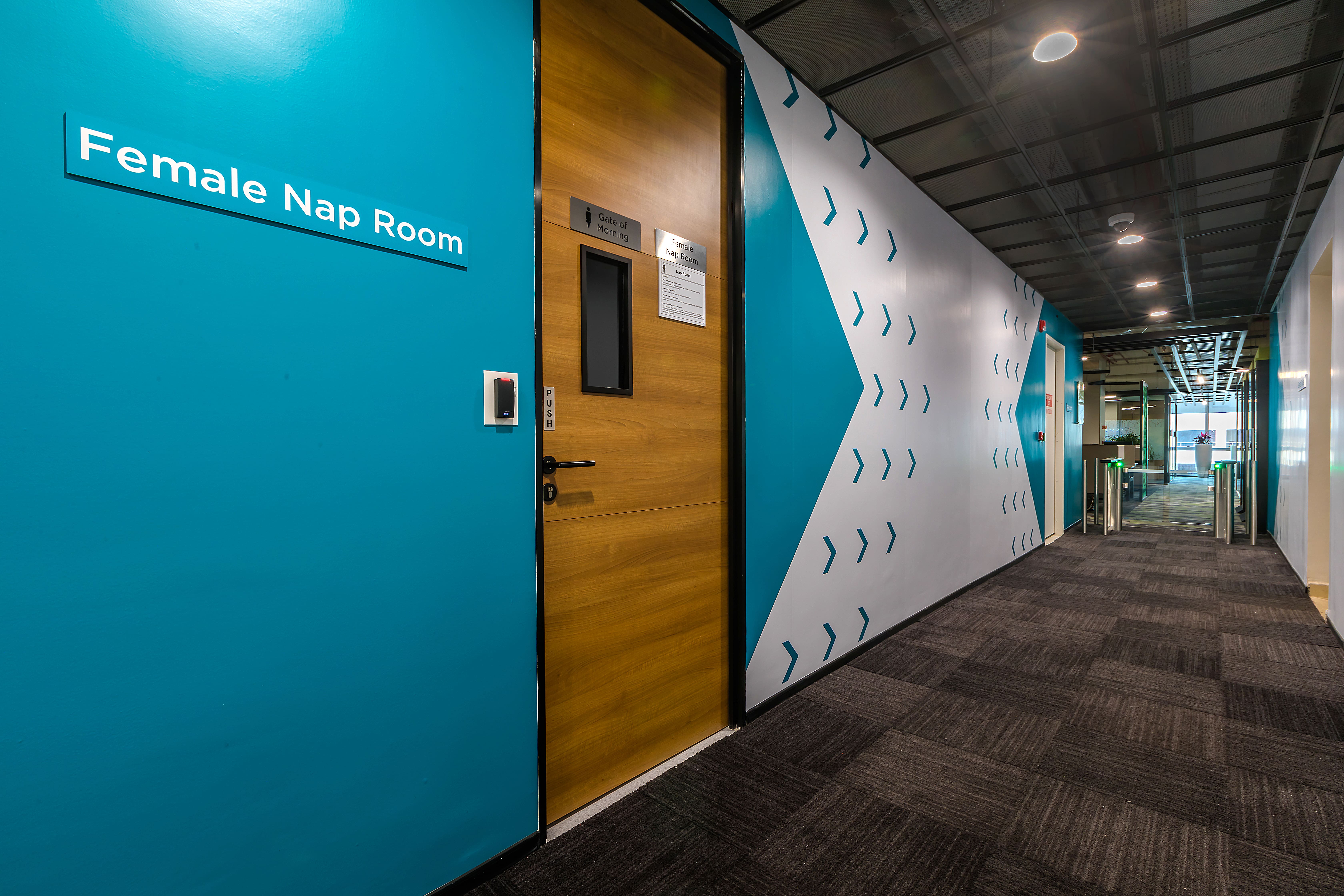 Nap rooms and mothers’ rooms have been designed by Space Matrix to cater to a diverse workplace